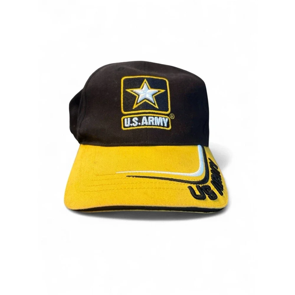 US Army Strong Star Go Army Reserve Baseball Cap‎ Hat Black Yellow Made In USA